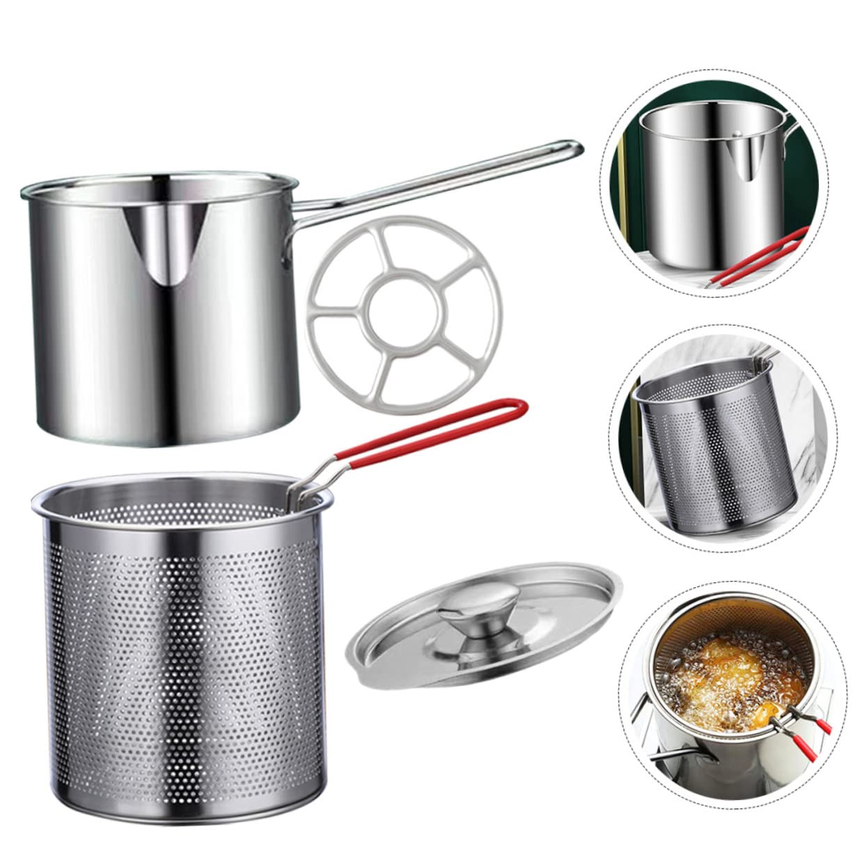 CIYODO 1 Set Edelstahl-Fritteuse Fritteuse Für Zu Hause Mini-Pfanne Tragbarer Herd Taco-Fritteuse Korb Japanische Tempura-Fritteuse Kleine Fritteuse Topf Frittierkorb Mit Topf