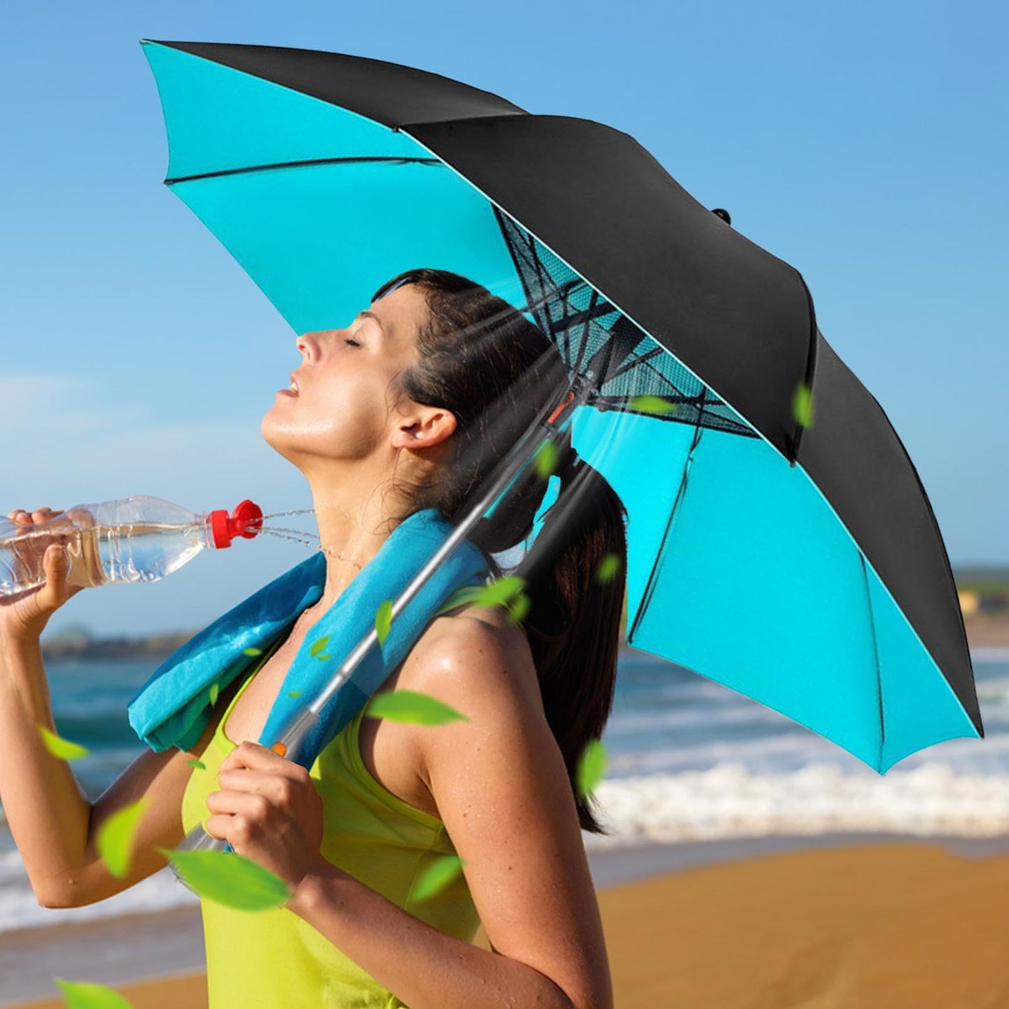 UV-blockierender Regenschirm Mit Ventilator, Kühlender Regenschirm Mit Ventilator, 3-in-1-Regenschirm Mit Ventilator Und Nebel, Sonnenschirm UV-Schutz, Beschlagener Regenschirm Zum Angeln, Golfen