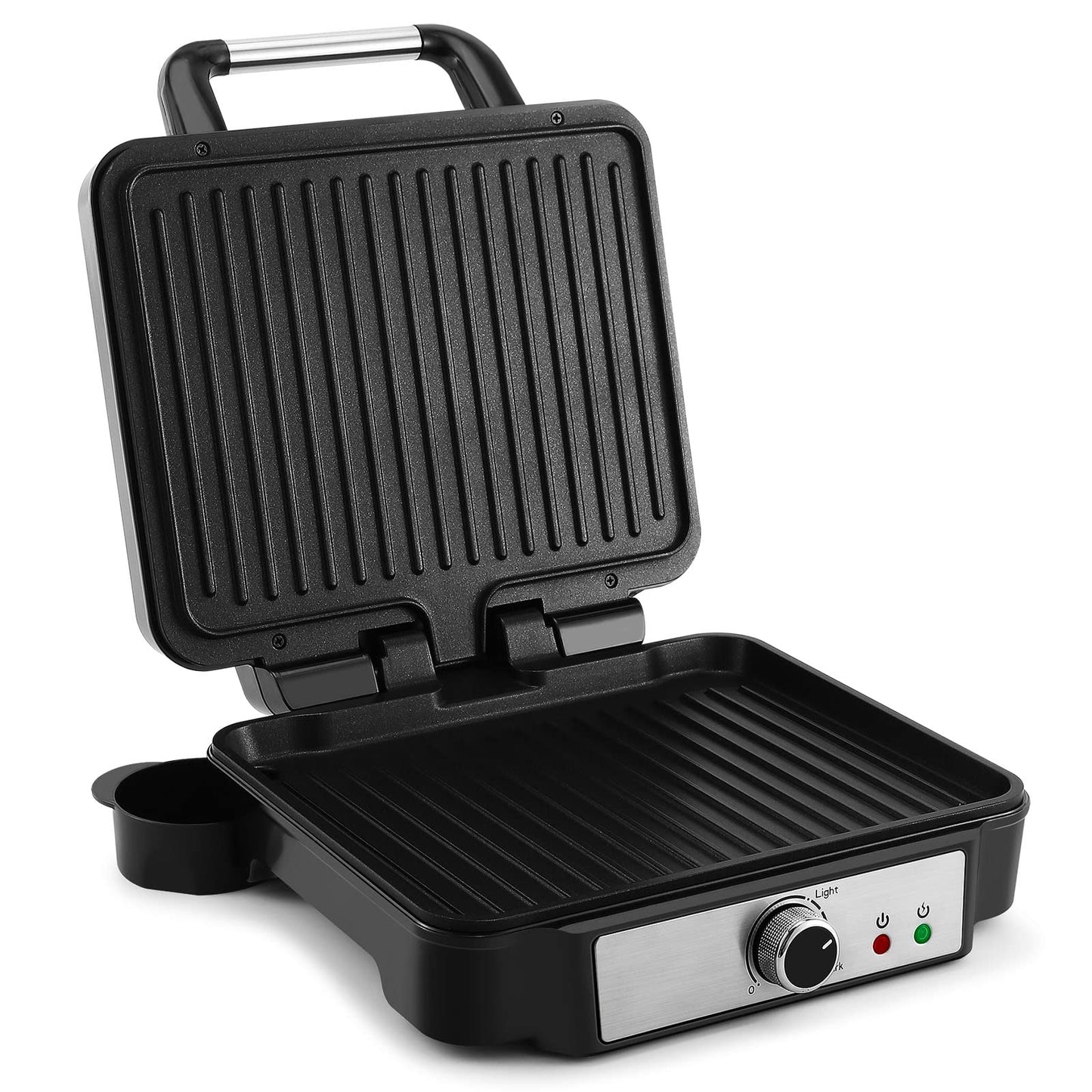 YASHE Kontaktgrill, 4 Scheiben Panini Grill Antihaftbeschichtete Platten, 1800W Toaster Sandwichtoaster mit Temperaturkontrolle, Kontrollleuchte, Öffnet 180 Grad, Abnehmbare Tropfschale, Schwarz