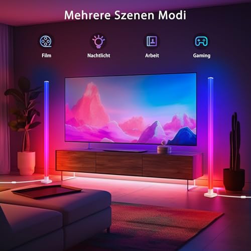 sympa RGB LED Stehlampe Wohnzimmer, WiFi Stehlampe Dimmbar mit Fernbedienung und App-Steuerung, 16 Millionen Farben, 58 Szenenmodi, Musikmodi, DIY-Modus & Timing -Funktion für Schlafzimmer Gaming