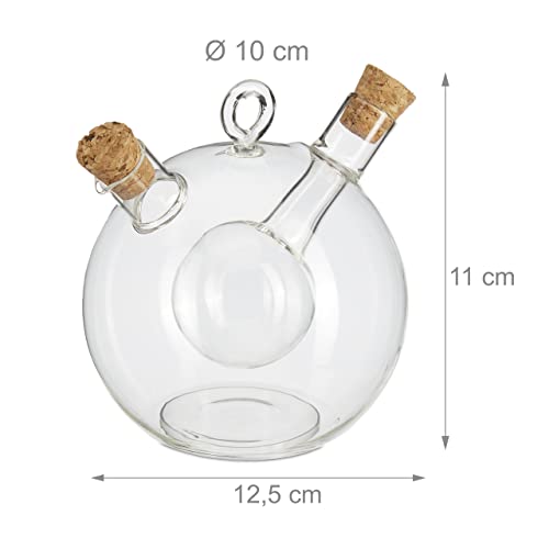 Relaxdays Essig- und Ölspender, 2 in 1, Ölflasche mit Korken, Essig und Öl in einem, 375 ml und 50 m