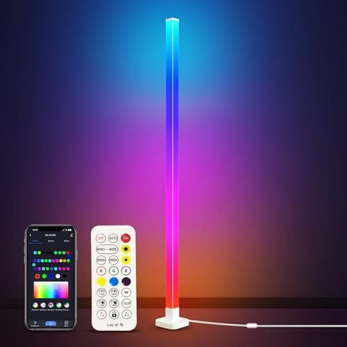 sympa RGB LED Stehlampe Wohnzimmer, WiFi Stehlampe Dimmbar mit Fernbedienung und App-Steuerung, 16 Millionen Farben, 58 Szenenmodi, Musikmodi, DIY-Modus & Timing -Funktion für Schlafzimmer Gaming