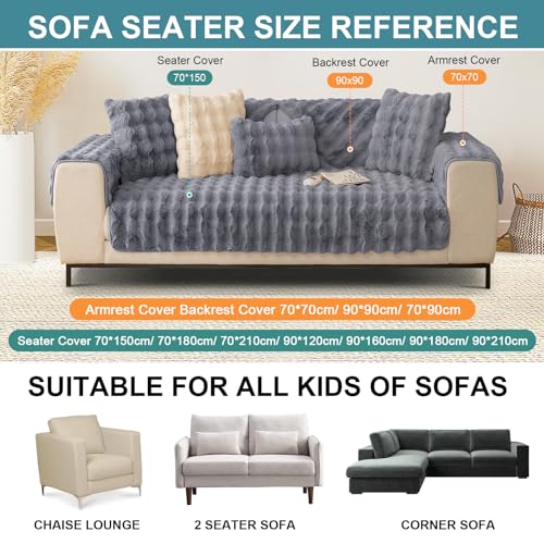 Kaninchen Plüsch Sofabezug L Form 1/2/3/4 Sitzer Sofa Überzug Ecksofa U Form, 2023 Neue Universelle rutschfeste Sofaschoner, Superweiche SofaÜberwurf aus Kunstpelz für Wohnzimmer(Grau, 70 * 180 cm)