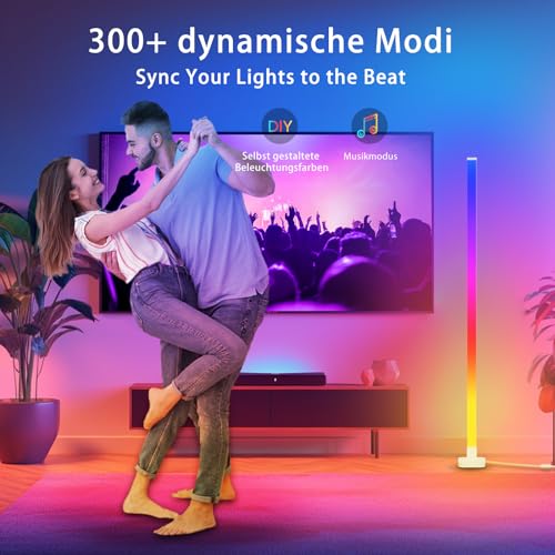 sympa RGB LED Stehlampe Wohnzimmer, WiFi Stehlampe Dimmbar mit Fernbedienung und App-Steuerung, 16 Millionen Farben, 58 Szenenmodi, Musikmodi, DIY-Modus & Timing -Funktion für Schlafzimmer Gaming